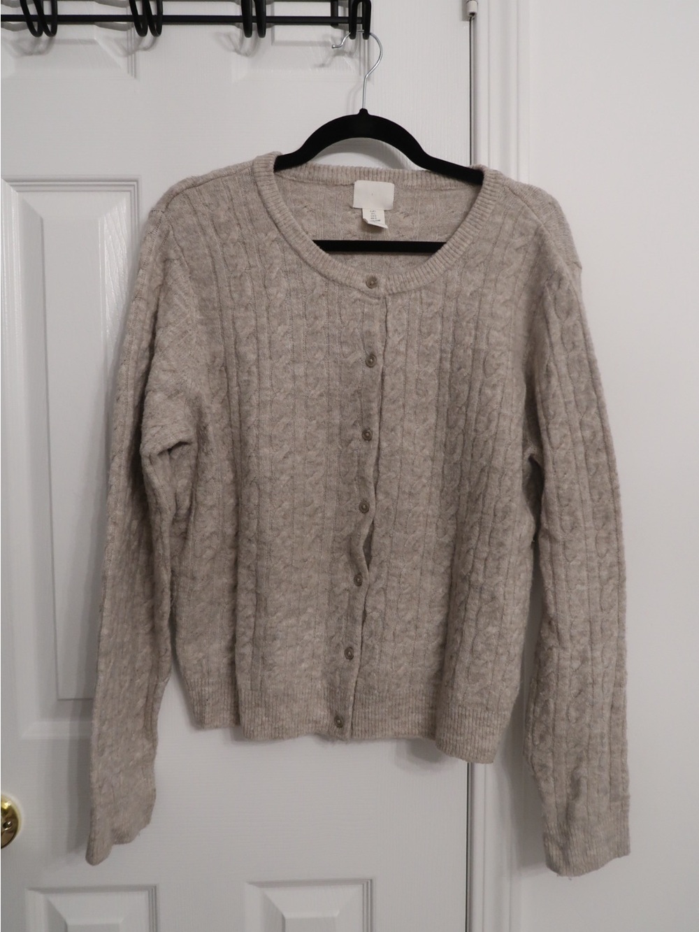 H&M Cable-Knit Button-Front Cardigan — Beige/Cream